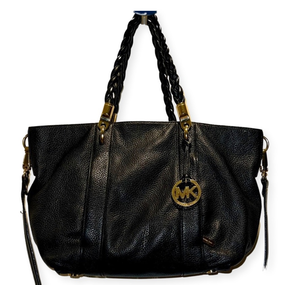 MICHAEL Michael Kors Black Leather Tote with Gold Hardware